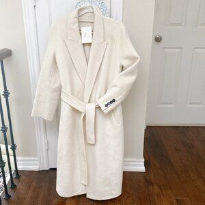 NWT White Australian Wool Blend Classic Belted Long Winter Wrap Coat